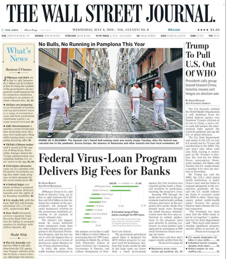 The Wall Street Journal lleva a primera una fotografía de Jesús Diges de una Pamplona sin toros, ni encierro un 7 de julio