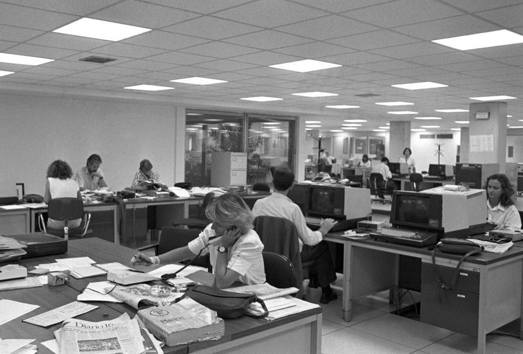 MADRID, 20/09/1989.- Redacción de Nacional de la sede central de la Agencia EFE, situada en la calle Espronceda, de Madrid. EFE/Paco Moreno/caa