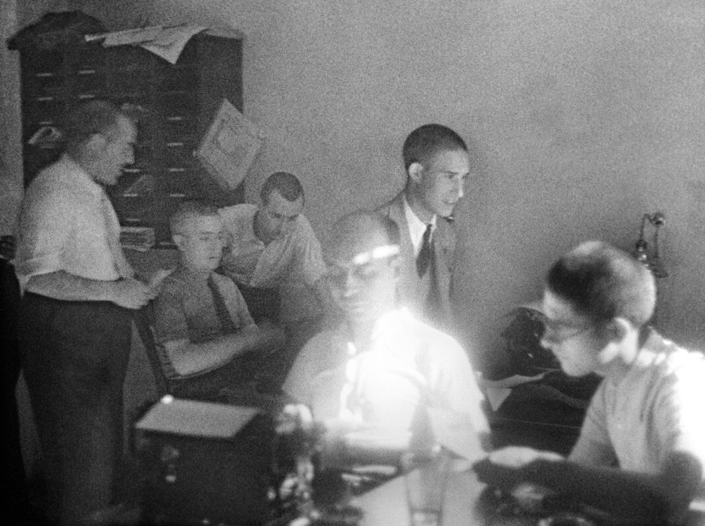 MADRID, 12/07/37.- Redacción de la agencia de noticias "Febus", durante la guerra civil. (mejor calidad posible). EFE/Vidal/jgb