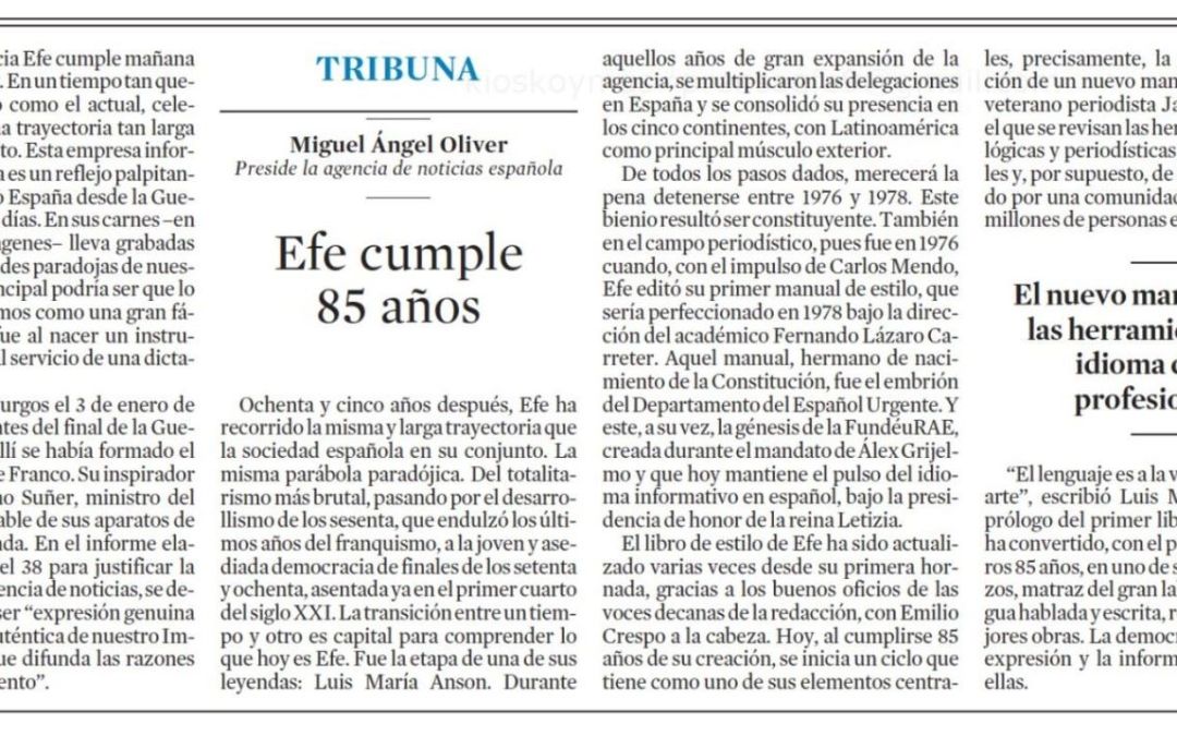 Tribuna del presidente de EFE en La Vanguardia con motivo del 85 aniversario