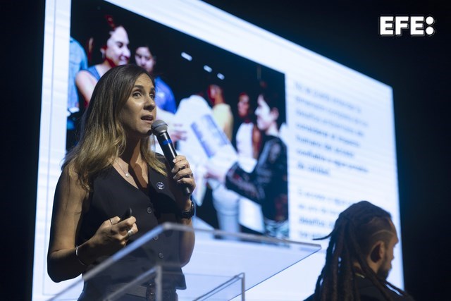 São Paulo (Brasil), 01/10/2024.- Cote Terre, Directora Ejecutiva de WATERisLIFE, participa del II Foro Latinoamericano de Economía Verde ,en São Paulo (Brasil). EFE/ Isaac Fontana