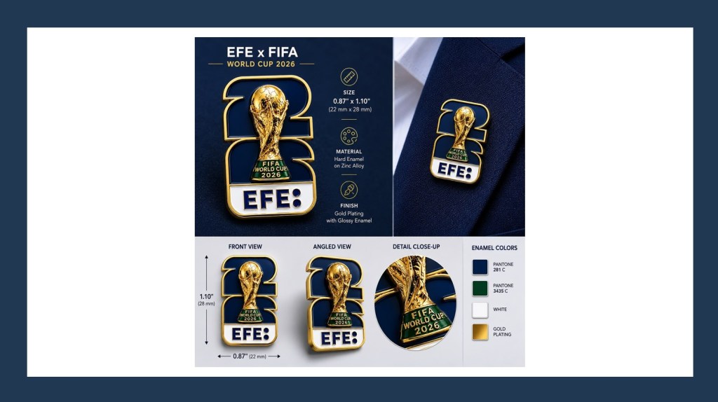 El pin de “La Selección EFE” diseñado por Octavio Guzmán, coordinador audiovisual de EEUU.